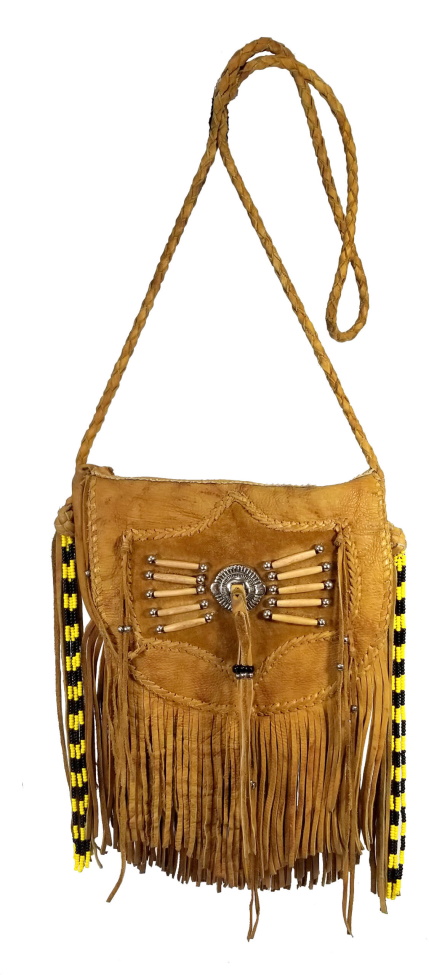 (image for) Native Sun Brass Beaded Fringe Leather Shoulder Bag